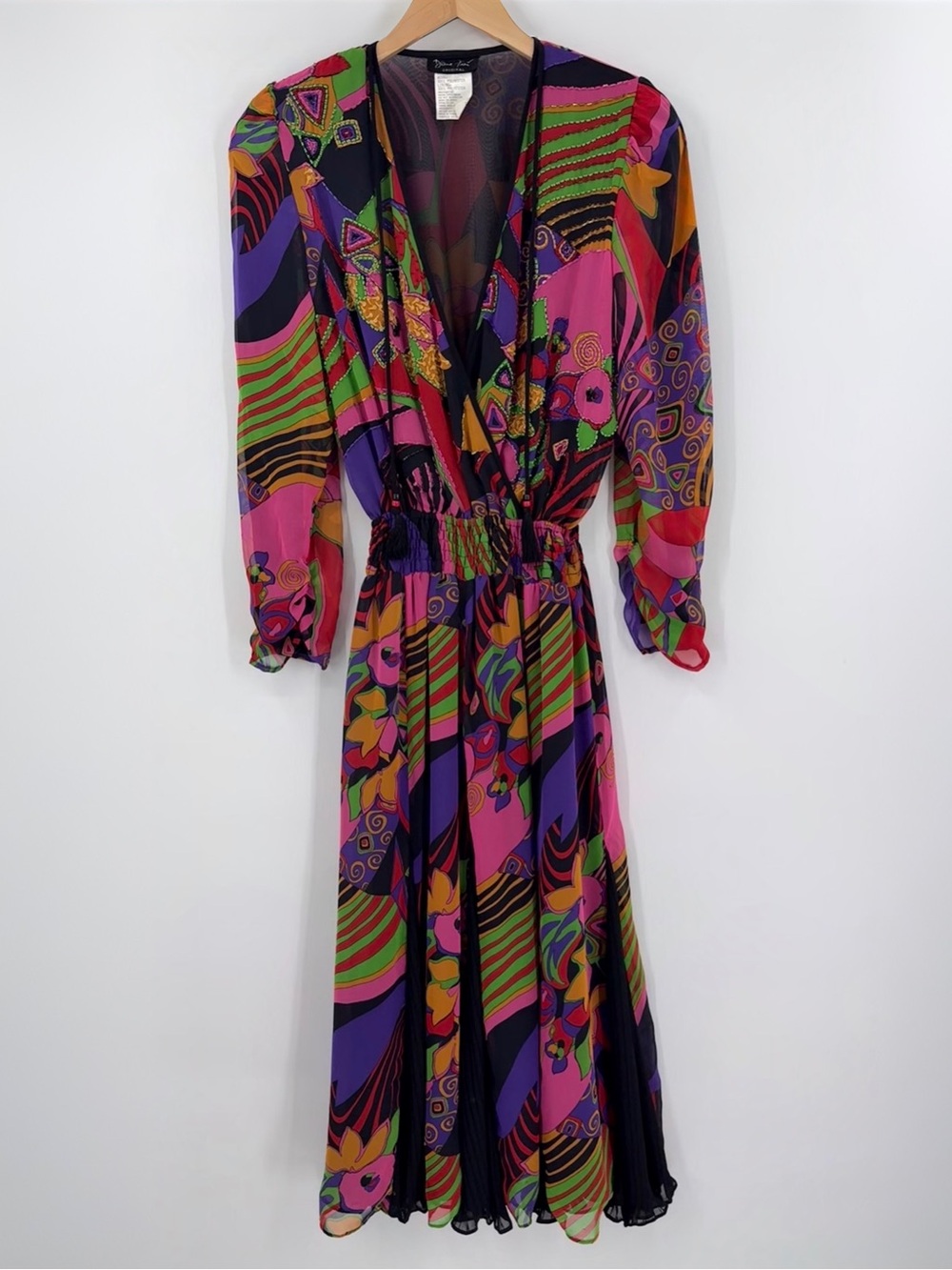 Diane Freis Original Abstract Print Beaded Midi Dress | Multicolor | Medium